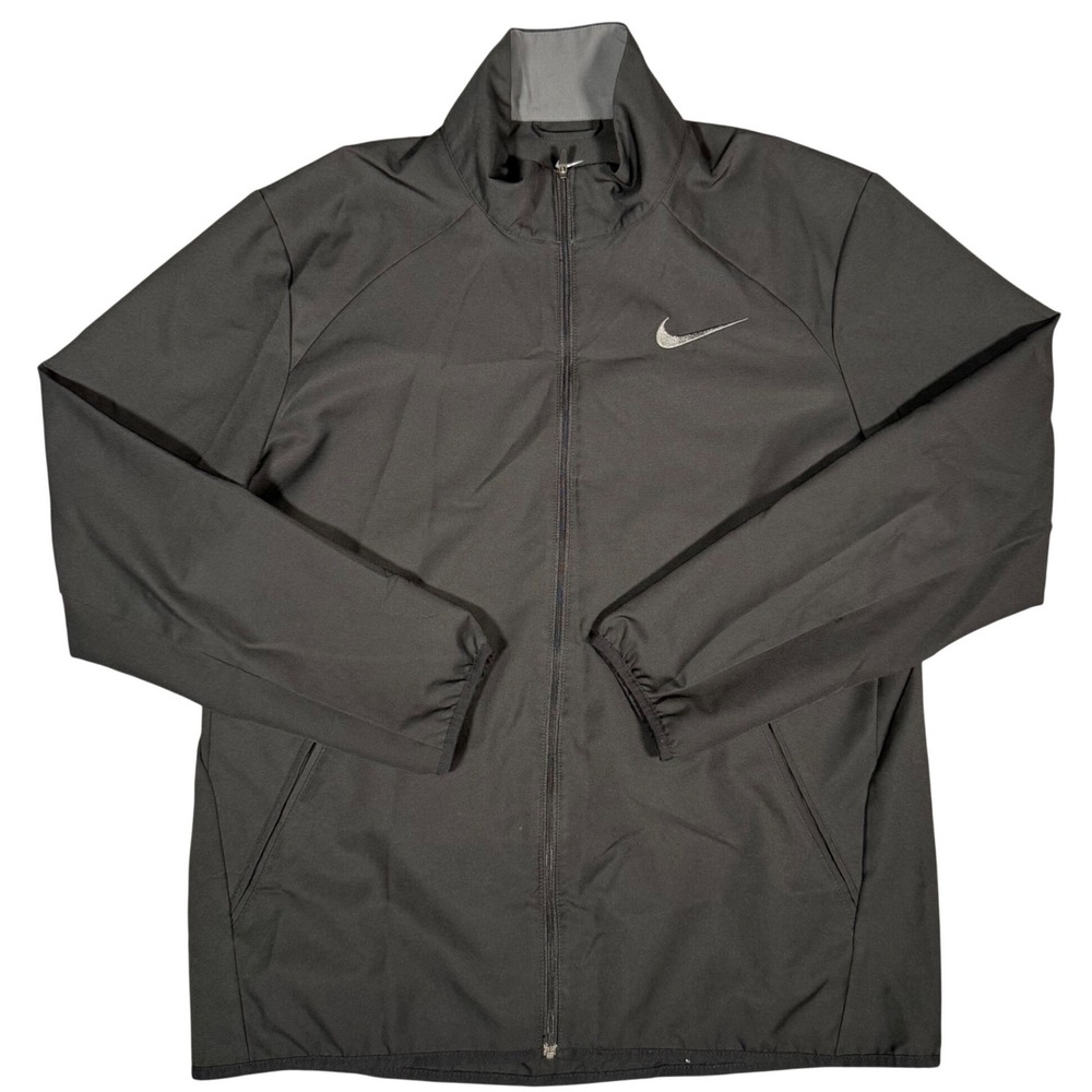 Nike Dri-FIT Men Large Black Full Zip Athletic Track Training Jacket Swoosh Logo